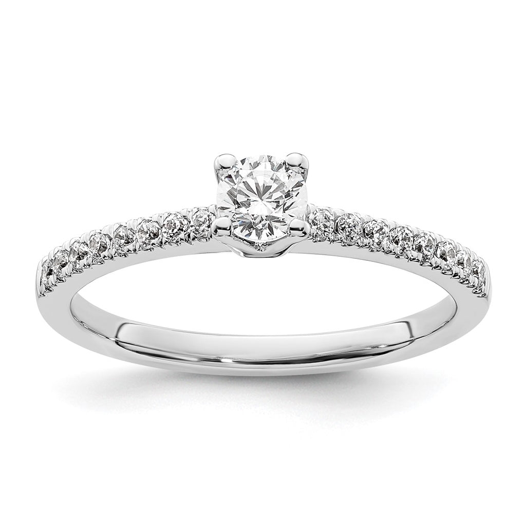 14k White Gold (Holds 1/4 carat (4.00mm) Round Center) 1/6 carat Diamond Semi-mount Engagement Ring