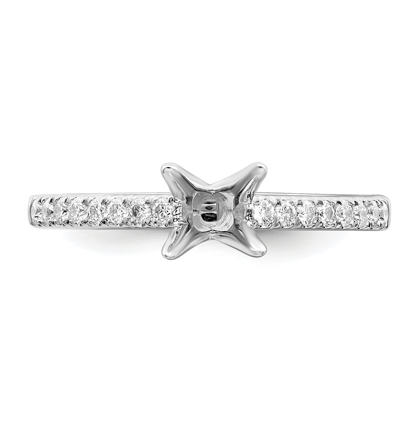14k White Gold (Holds 1/2 carat (5.2mm) Round Center) 1/5 carat Diamond Semi-mount Engagement Ring