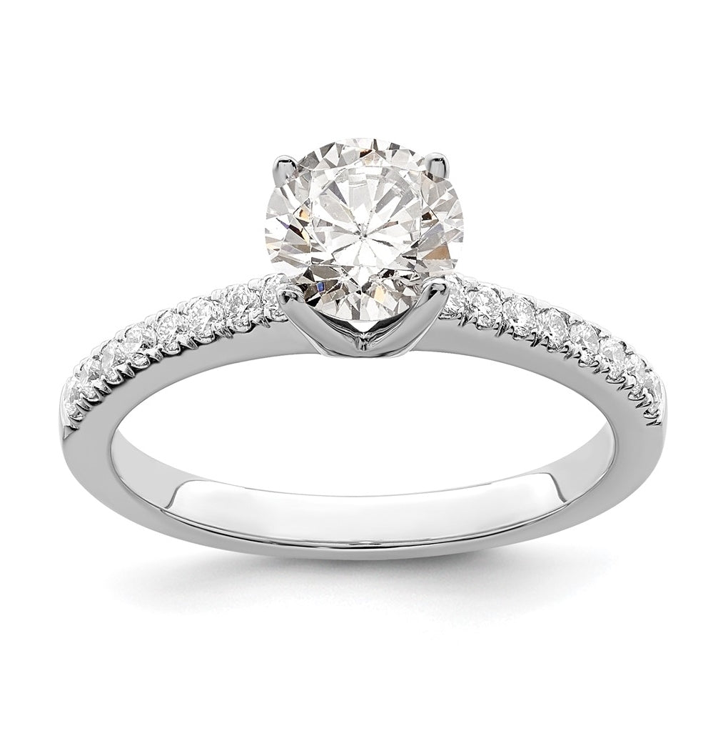 14k White Gold (Holds 1/2 carat (5.2mm) Round Center) 1/5 carat Diamond Semi-mount Engagement Ring