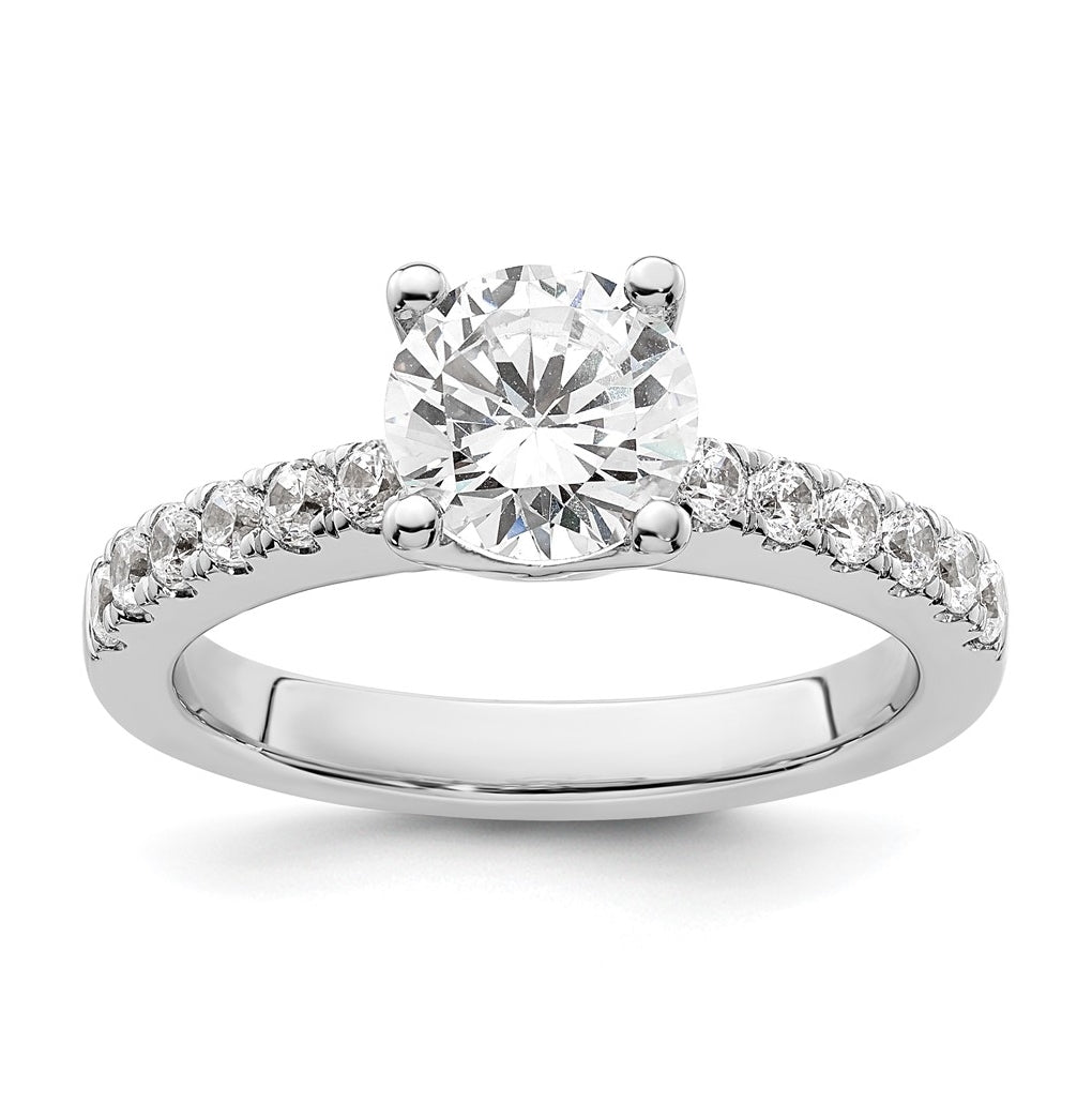 14k White Gold (Holds 1.25 carat (7.00 mm) Round Center) 3/8 carat Diamond Semi-mount Engagement Ring