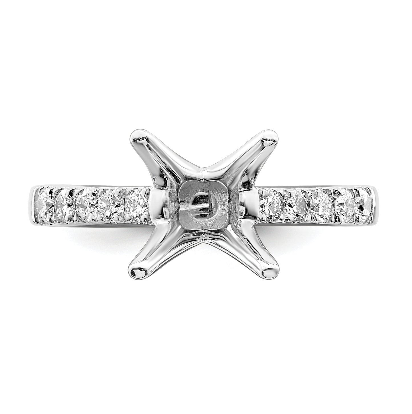 14k White Gold (Holds 2 carat (8.2mm) Round Center) 3/8 carat Diamond Semi-mount Engagement Ring
