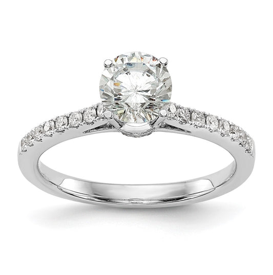 14k White Gold (Holds 1/2 carat (5.00mm) Round Center) 1/5 carat Diamond Semi-Mount Engagement Ring