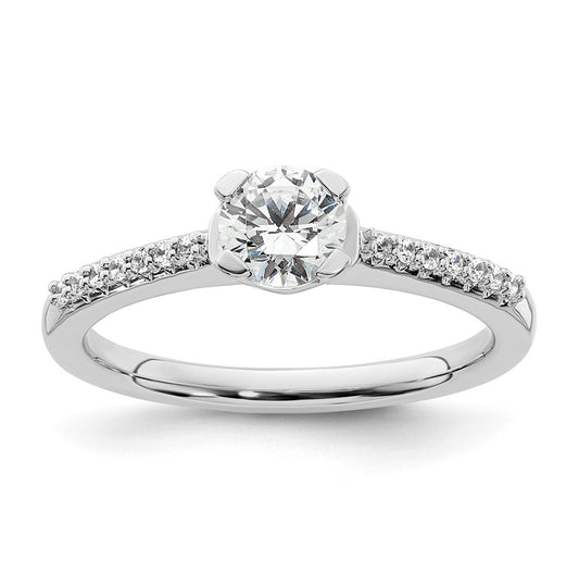 14k White Gold (Holds 1/2 carat (5.00mm) Round Center) 1/15 carat Diamond Semi-Mount Engagement Ring