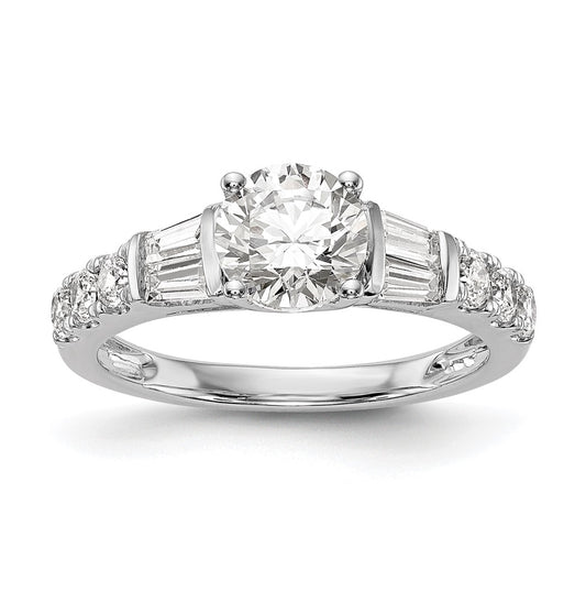 14K White Gold (Holds 1 carat (6.5mm) Round Center) 5/8 carat Round/Baguette Diamond Semi-Mount Engagement Ring