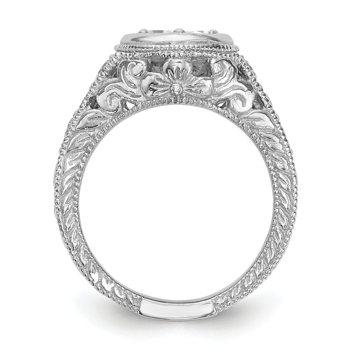 14K White Gold Floral (Holds 3/4 carat (6.00mm) Round Center Bezel) 3/8 carat Diamond Semi-Mount Engagement Ring