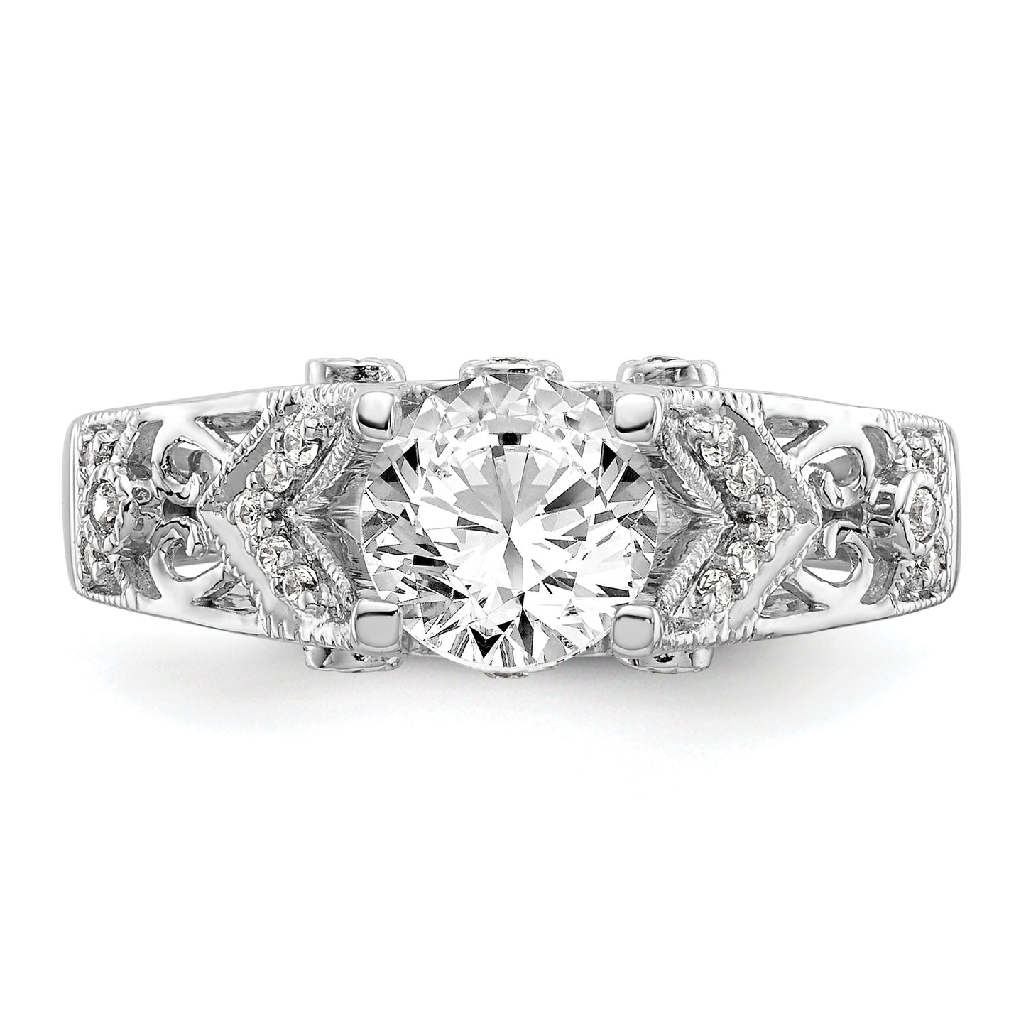 14K White Gold (Holds 1 carat (6.5mm) Round Center) 1/8 carat Diamond Semi-Mount Engagement Ring
