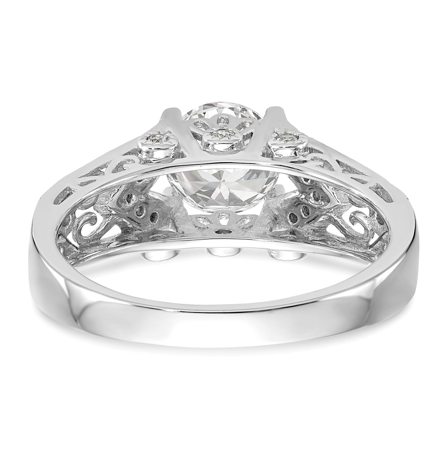 14K White Gold (Holds 1 carat (6.5mm) Round Center) 1/8 carat Diamond Semi-Mount Engagement Ring
