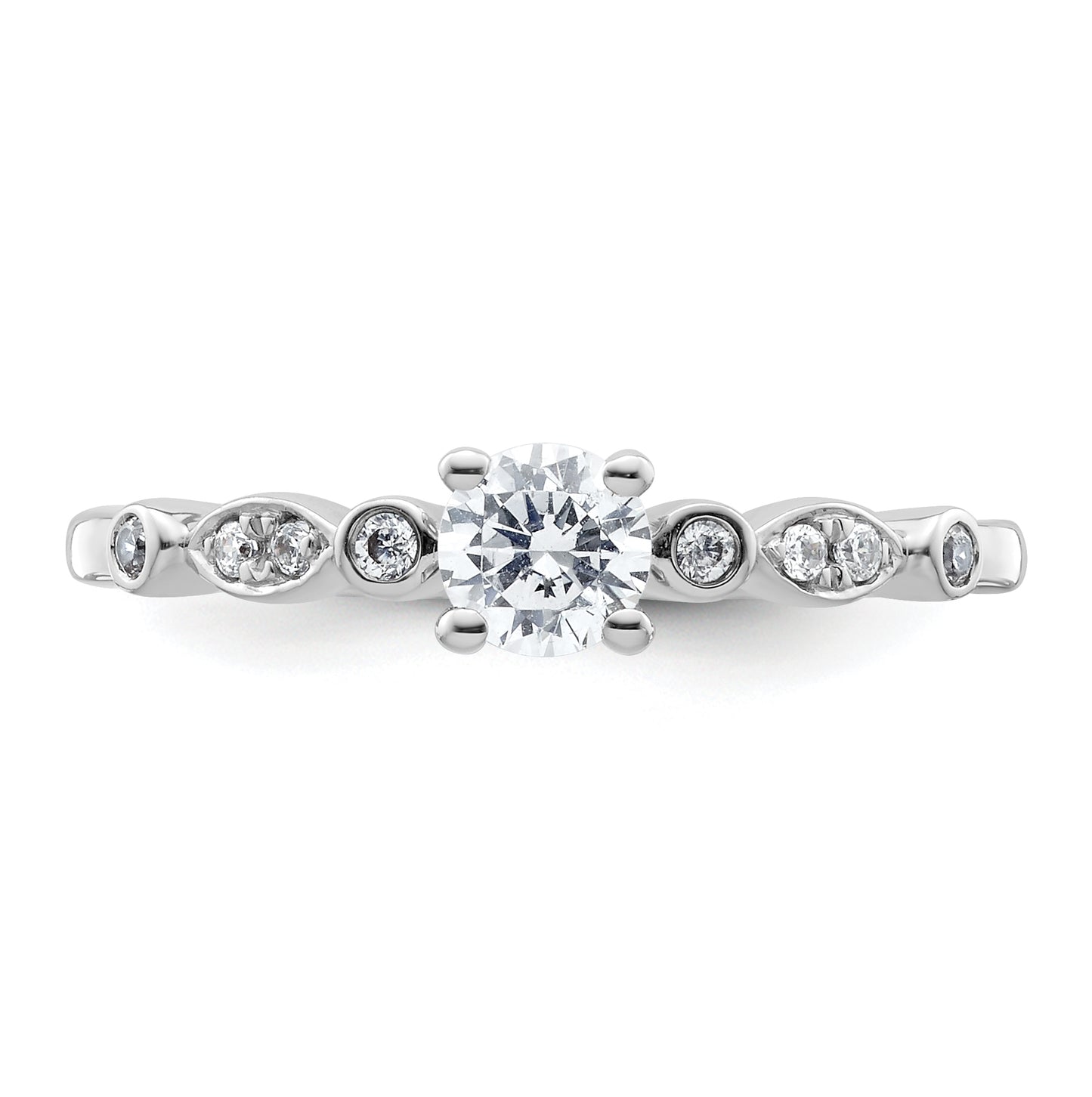 14K White Gold (Holds 1/3 carat (4.5mm) Round Center) 1/15 carat Diamond Semi-Mount Engagement Ring