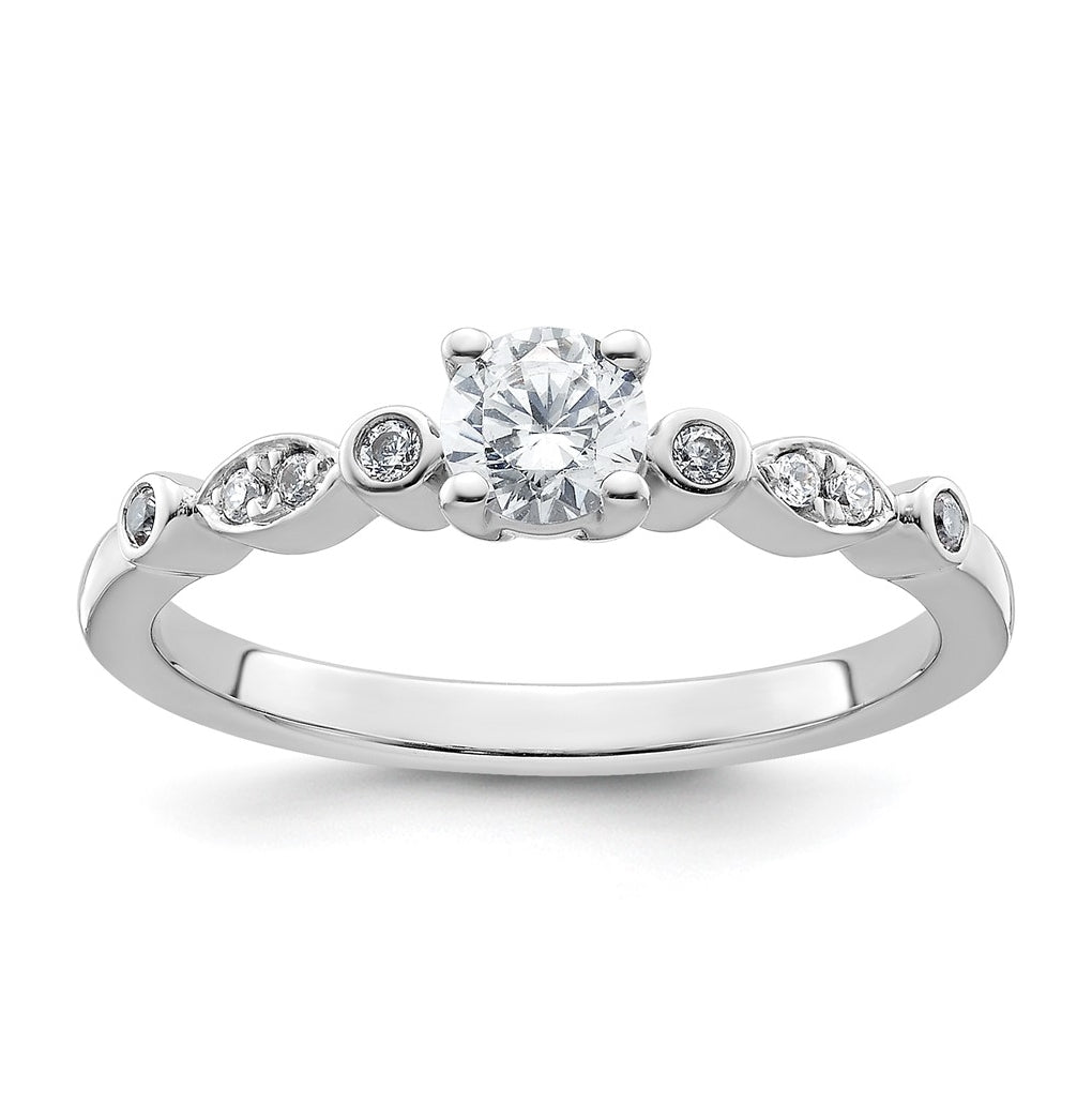 14K White Gold (Holds 1/3 carat (4.5mm) Round Center) 1/15 carat Diamond Semi-Mount Engagement Ring