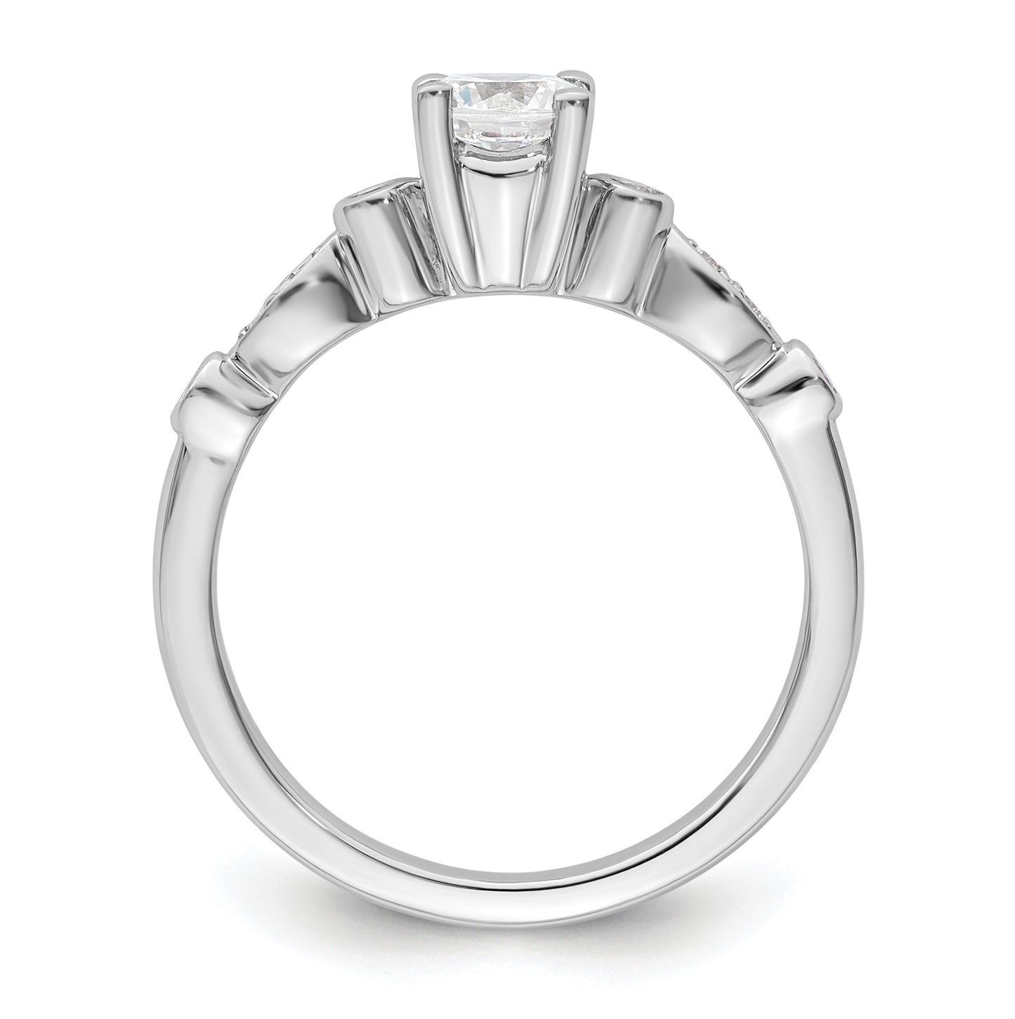 14K White Gold (Holds 1/2 carat (5.2mm) Round Center) 1/10 carat Diamond Semi-Mount Engagement Ring