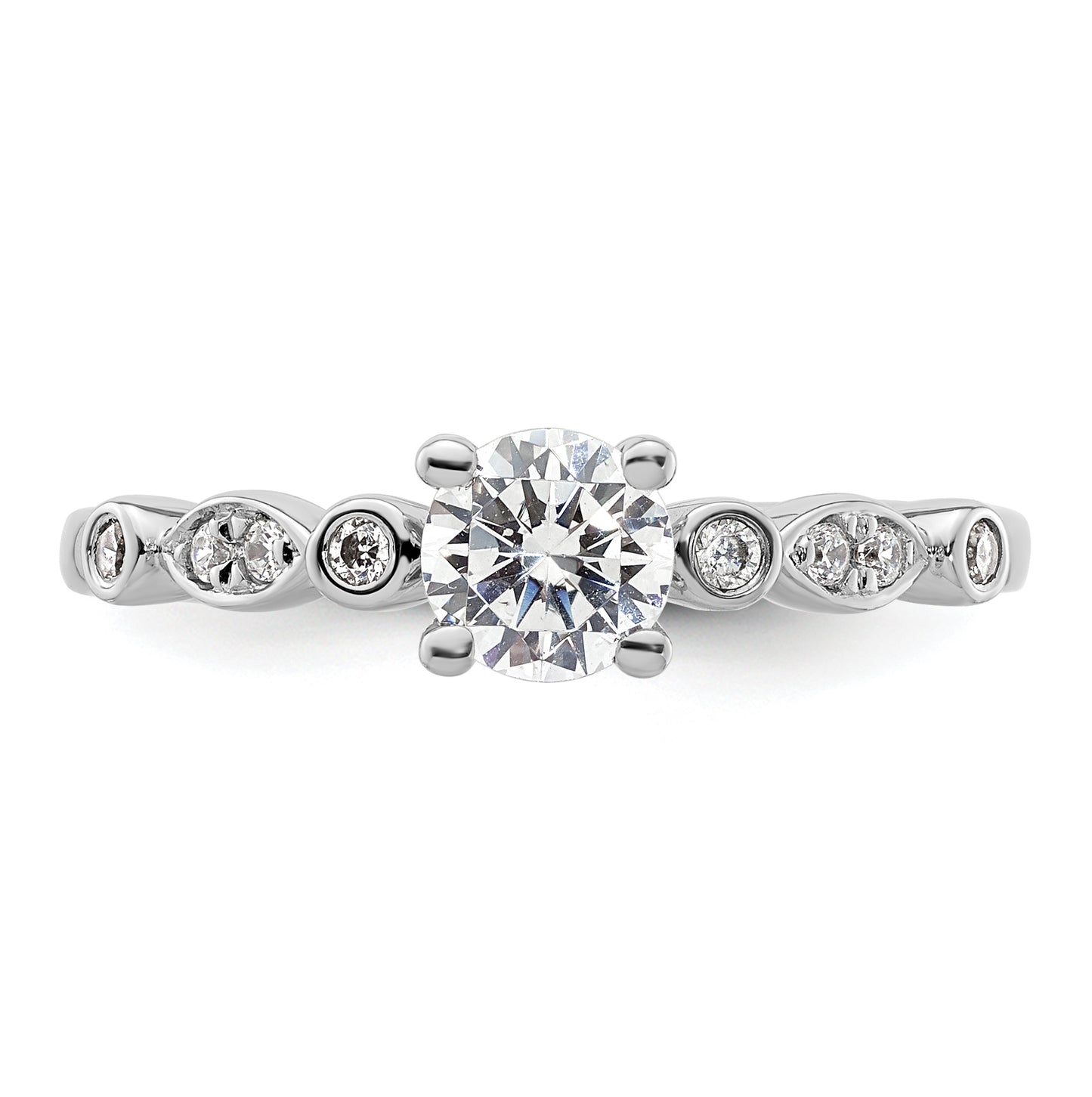 14K White Gold (Holds 1/2 carat (5.2mm) Round Center) 1/10 carat Diamond Semi-Mount Engagement Ring