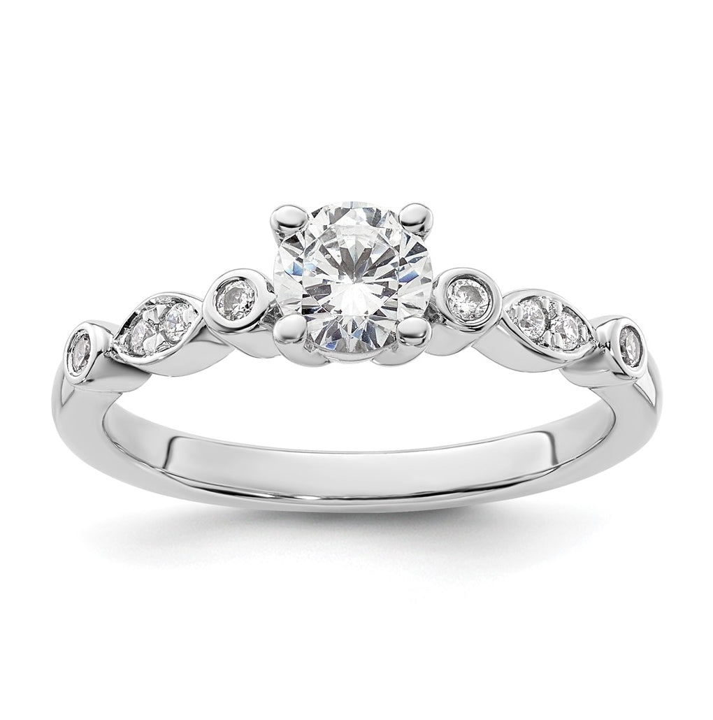 14K White Gold (Holds 1/2 carat (5.2mm) Round Center) 1/10 carat Diamond Semi-Mount Engagement Ring