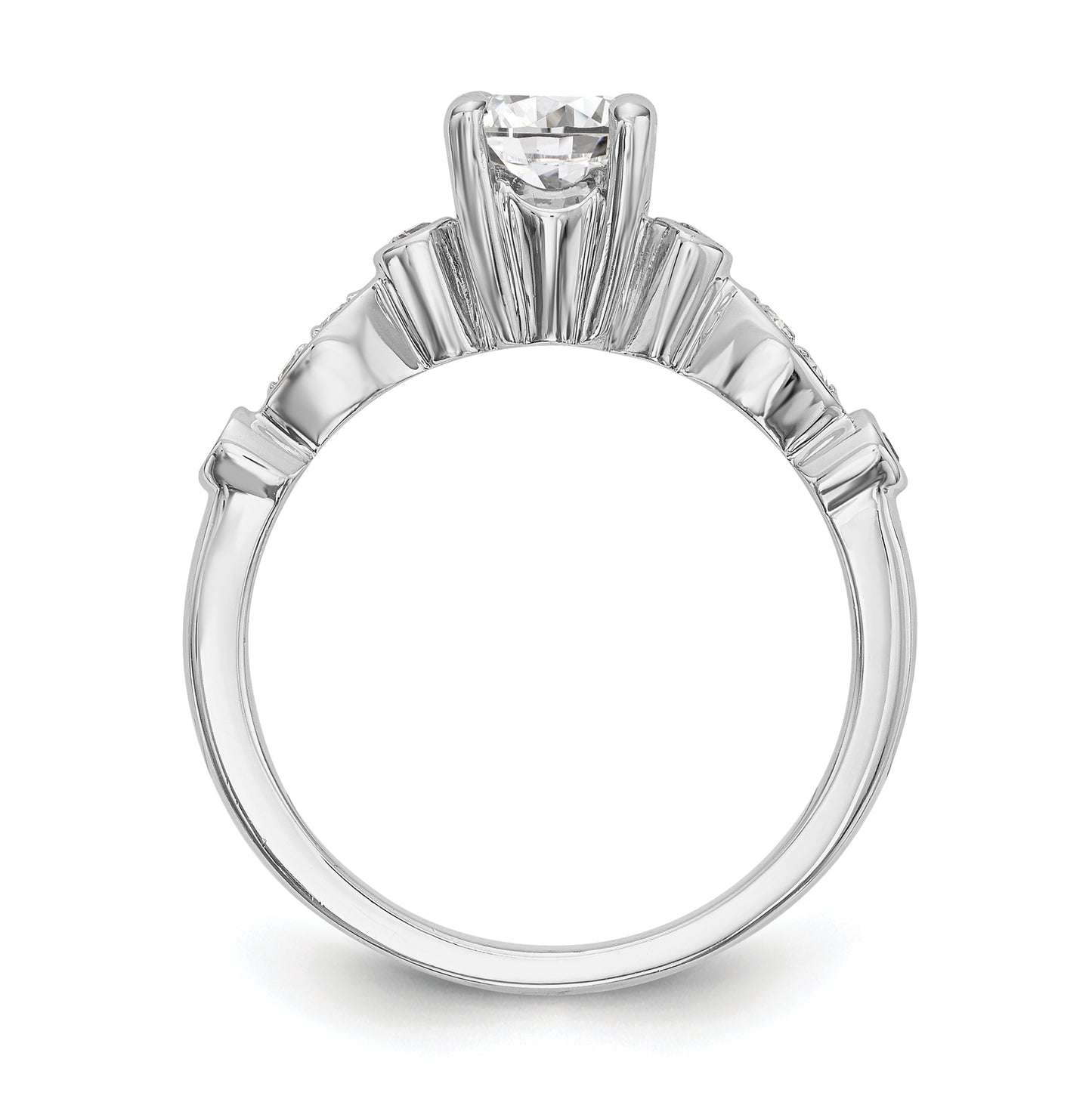 14K White Gold (Holds 1 carat (6.5mm) Round Center) 1/6 carat Diamond Semi-Mount Engagement Ring