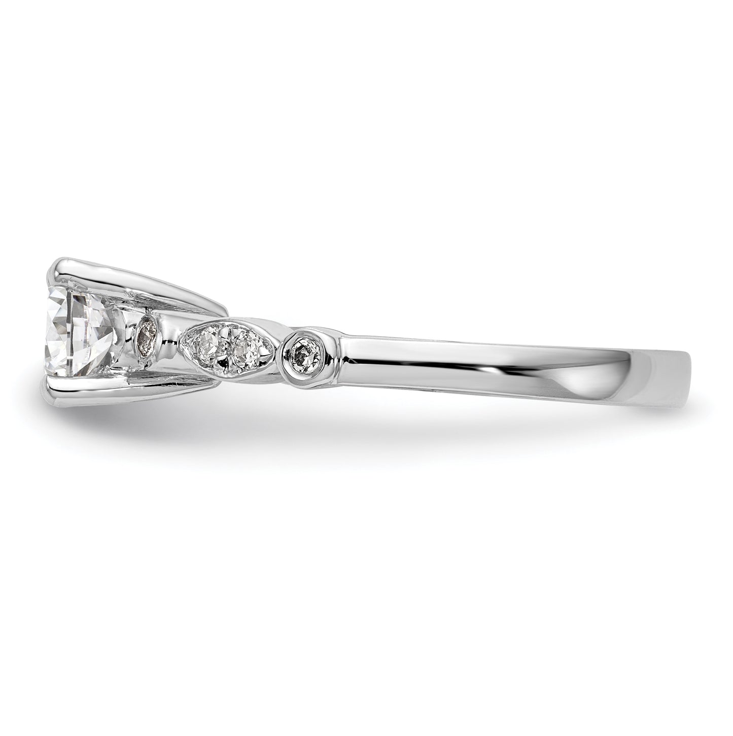 14K White Gold (Holds 1 carat (6.5mm) Round Center) 1/6 carat Diamond Semi-Mount Engagement Ring