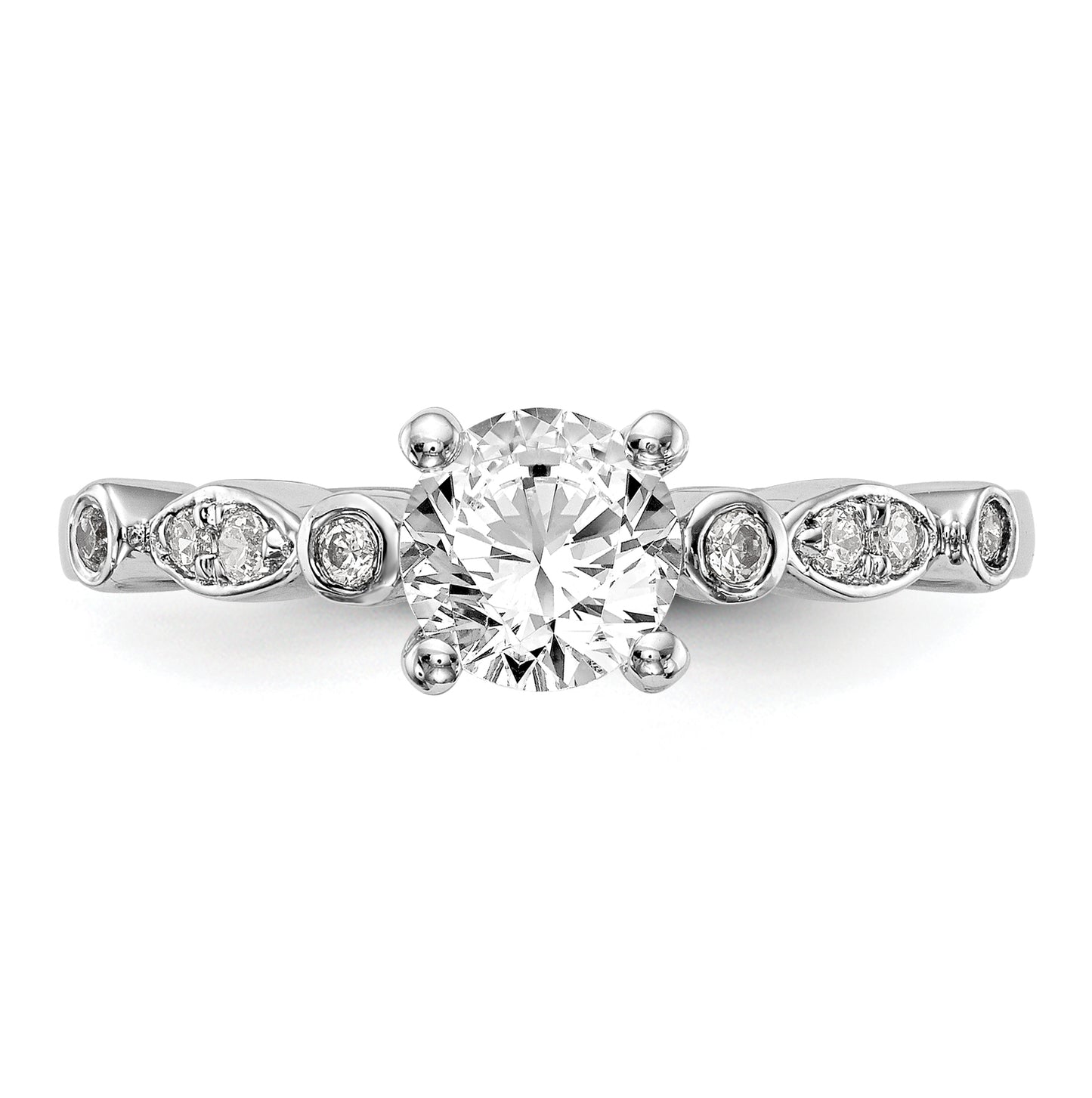 14K White Gold (Holds 1 carat (6.5mm) Round Center) 1/6 carat Diamond Semi-Mount Engagement Ring