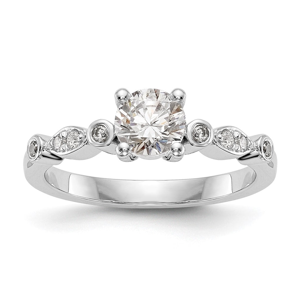 14K White Gold (Holds 1 carat (6.5mm) Round Center) 1/6 carat Diamond Semi-Mount Engagement Ring
