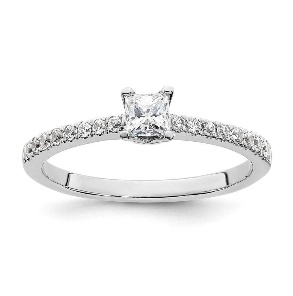 14K White Gold (Holds 1/4 carat (3.5mm) Princess Center) 1/6 carat Diamond Semi-Mount Engagement Ring