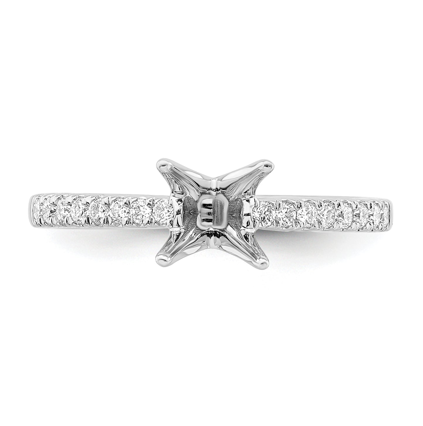 14K White Gold (Holds 3/4 carat (5.00mm) Princess Center) 1/6 carat Diamond Semi-Mount Engagement Ring