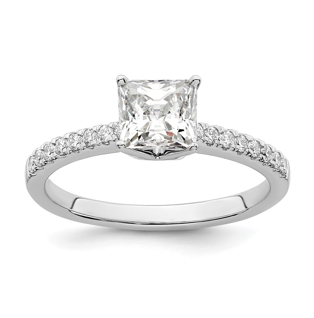 14K White Gold (Holds 3/4 carat (5.00mm) Princess Center) 1/6 carat Diamond Semi-Mount Engagement Ring
