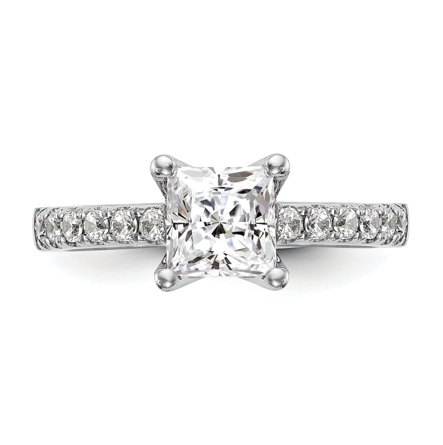 14K White Gold (Holds 1 carat (5.7mm) Princess Center) 1/5 carat Diamond Semi-Mount Engagement Ring