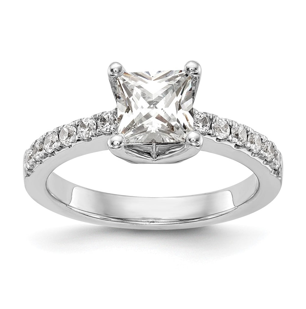 14K White Gold (Holds 1 carat (5.7mm) Princess Center) 1/5 carat Diamond Semi-Mount Engagement Ring