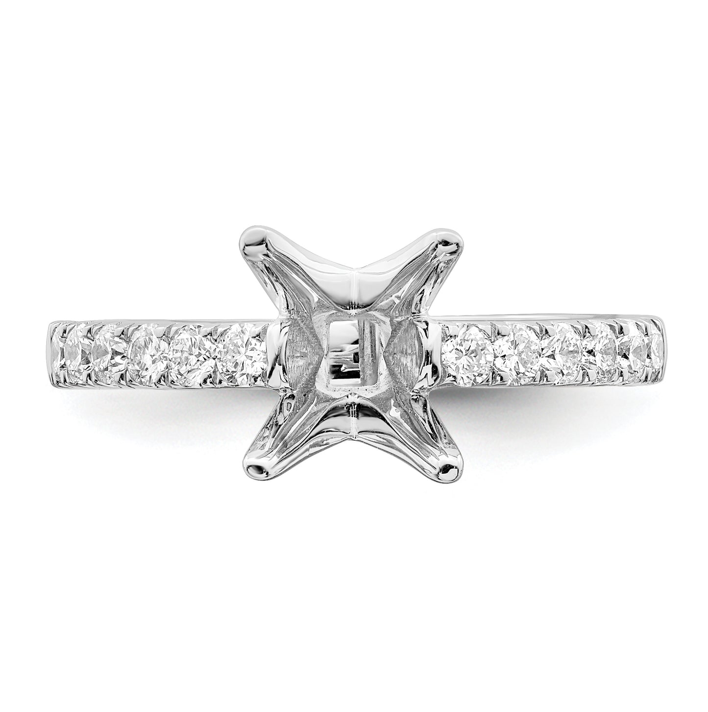 14K White Gold (Holds 1.5 carat (6.4mm) Princess Center) 3/8 carat Diamond Semi-Mount Engagement Ring