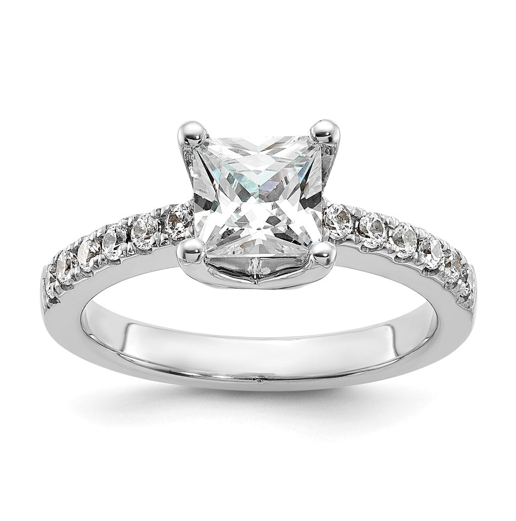 14K White Gold (Holds 1.5 carat (6.4mm) Princess Center) 3/8 carat Diamond Semi-Mount Engagement Ring