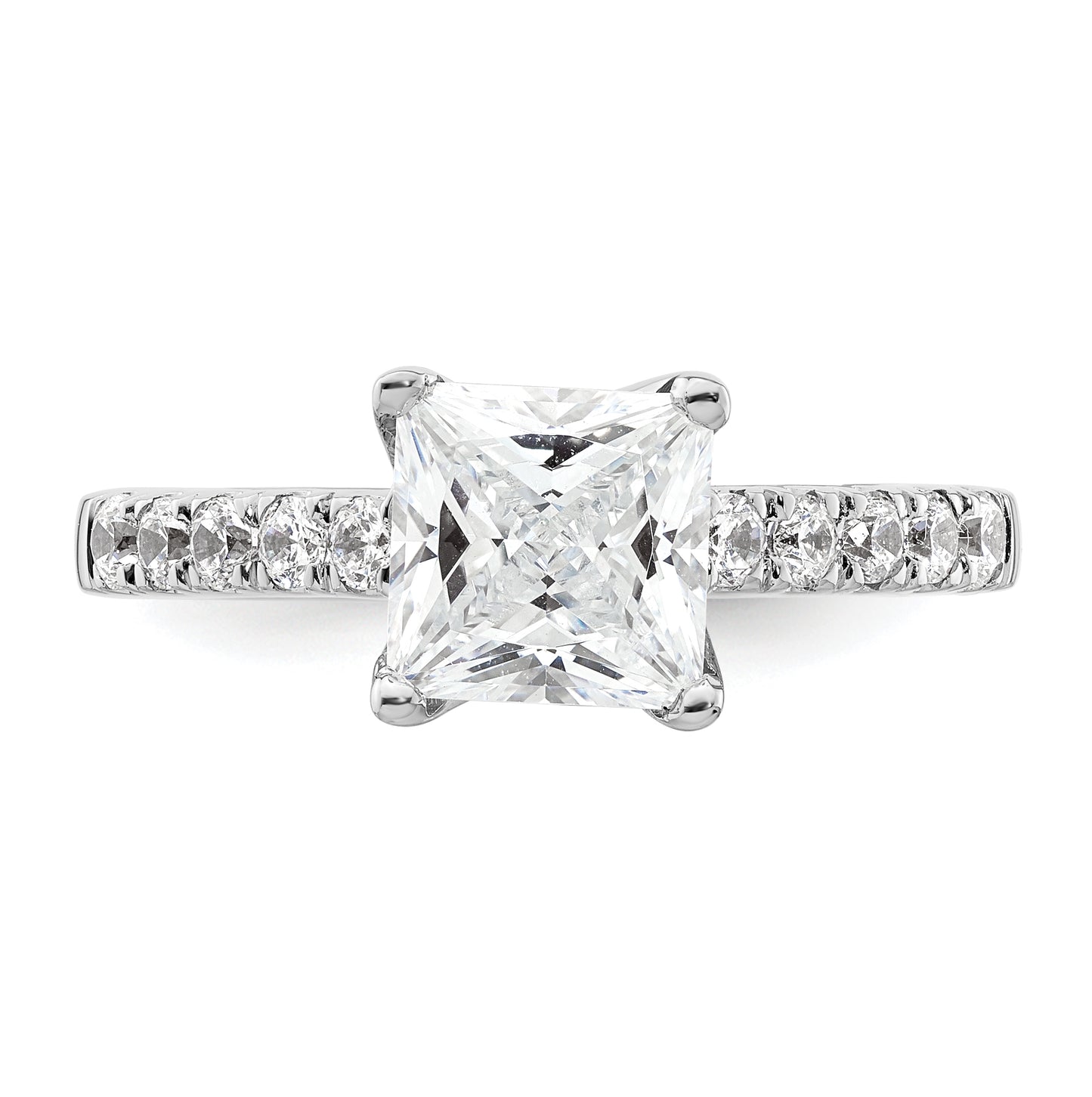 14K White Gold (Holds 2 carat (7.00mm) Princess Center) 3/8 carat Diamond Semi-Mount Engagement Ring