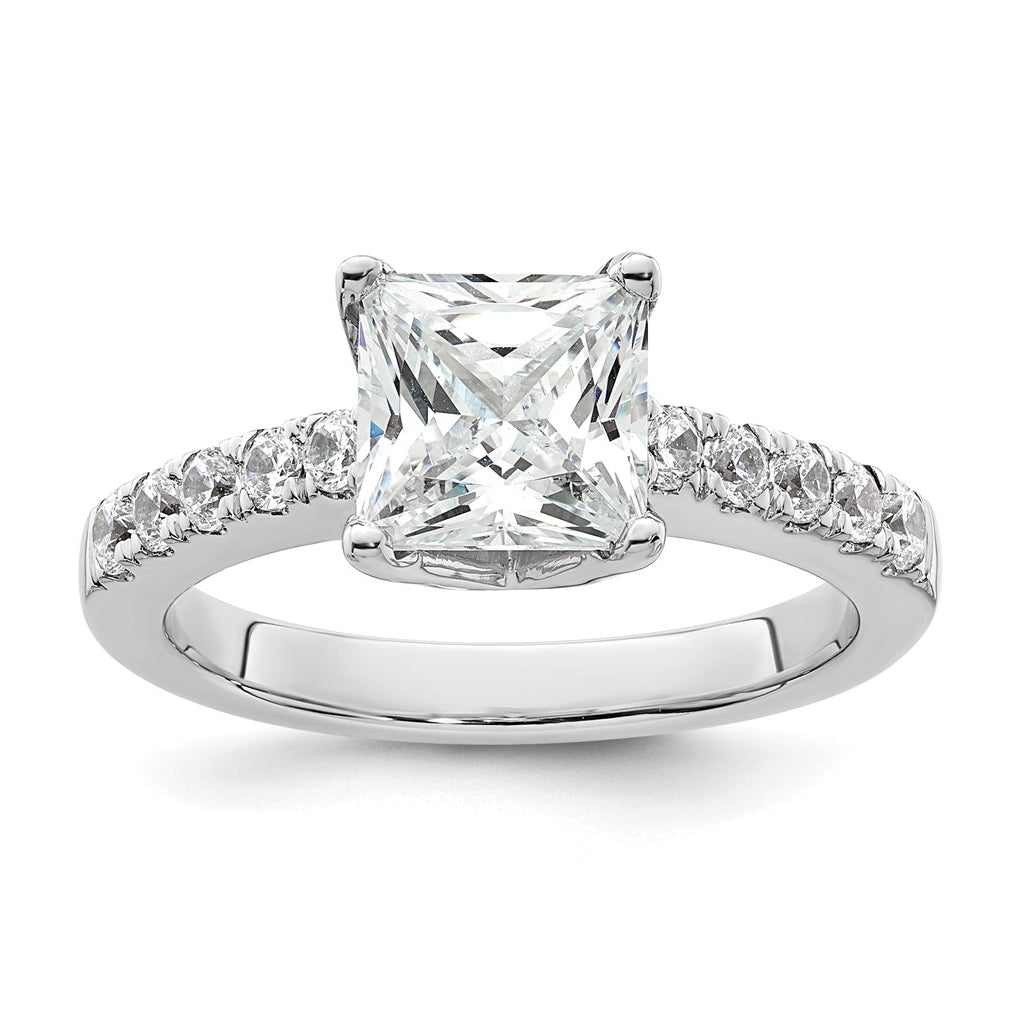 14K White Gold (Holds 2 carat (7.00mm) Princess Center) 3/8 carat Diamond Semi-Mount Engagement Ring
