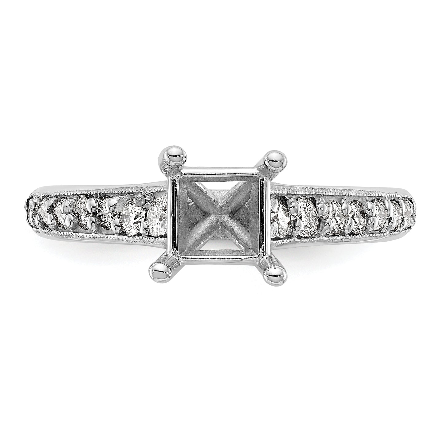 14K White Gold (Holds 1 carat (5.5mm) Princess Center) 1/3 carat Diamond Semi-Mount Engagement Ring