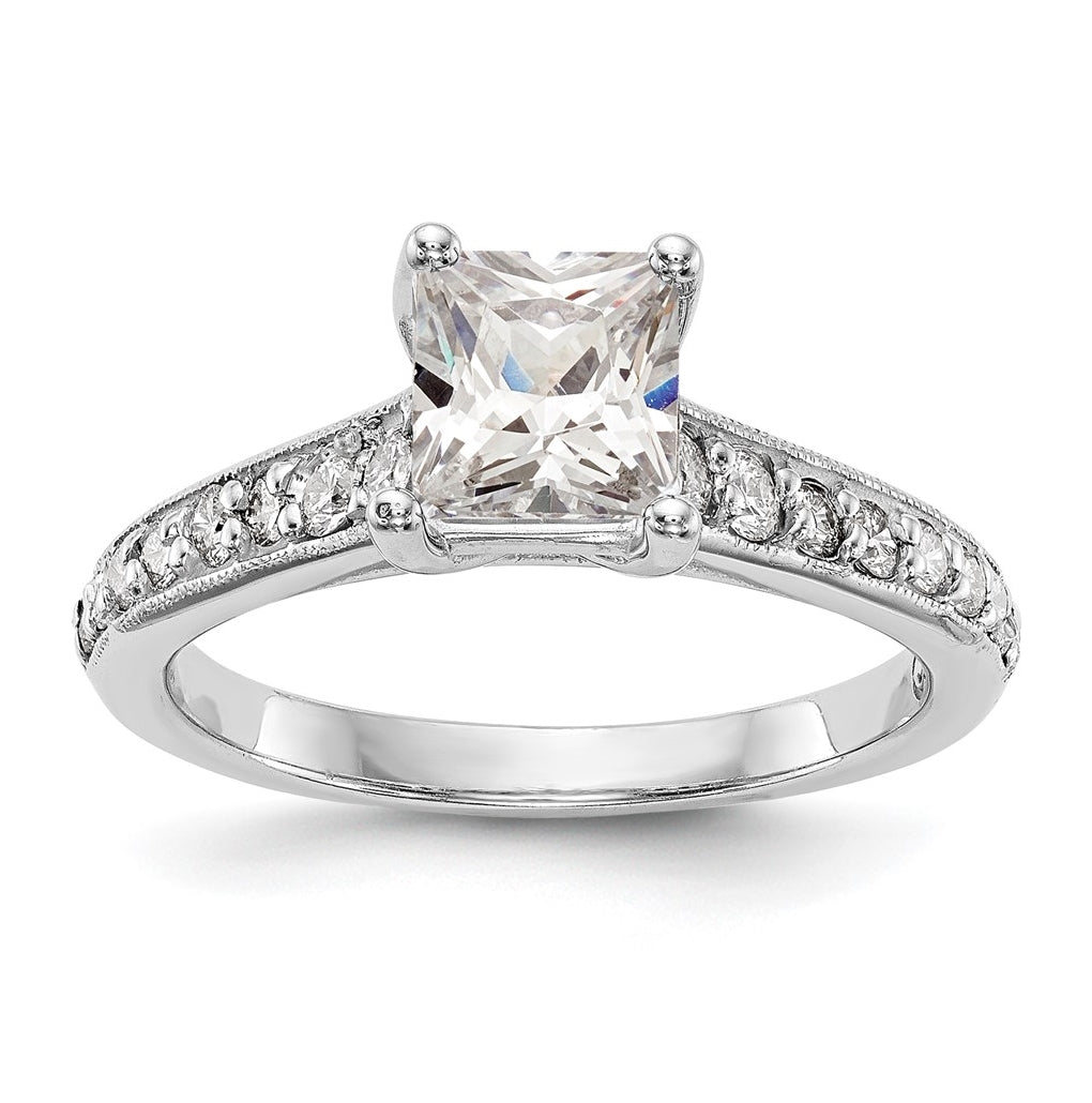 14K White Gold (Holds 1 carat (5.5mm) Princess Center) 1/3 carat Diamond Semi-Mount Engagement Ring