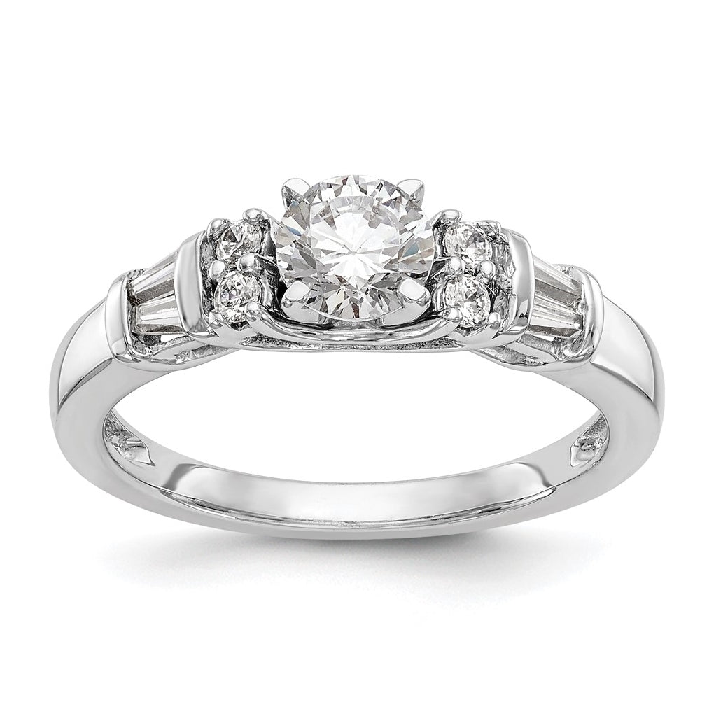 14K White Gold Peg Set 3/8 carat Round/Baguette Diamond Semi-mount Engagement Ring