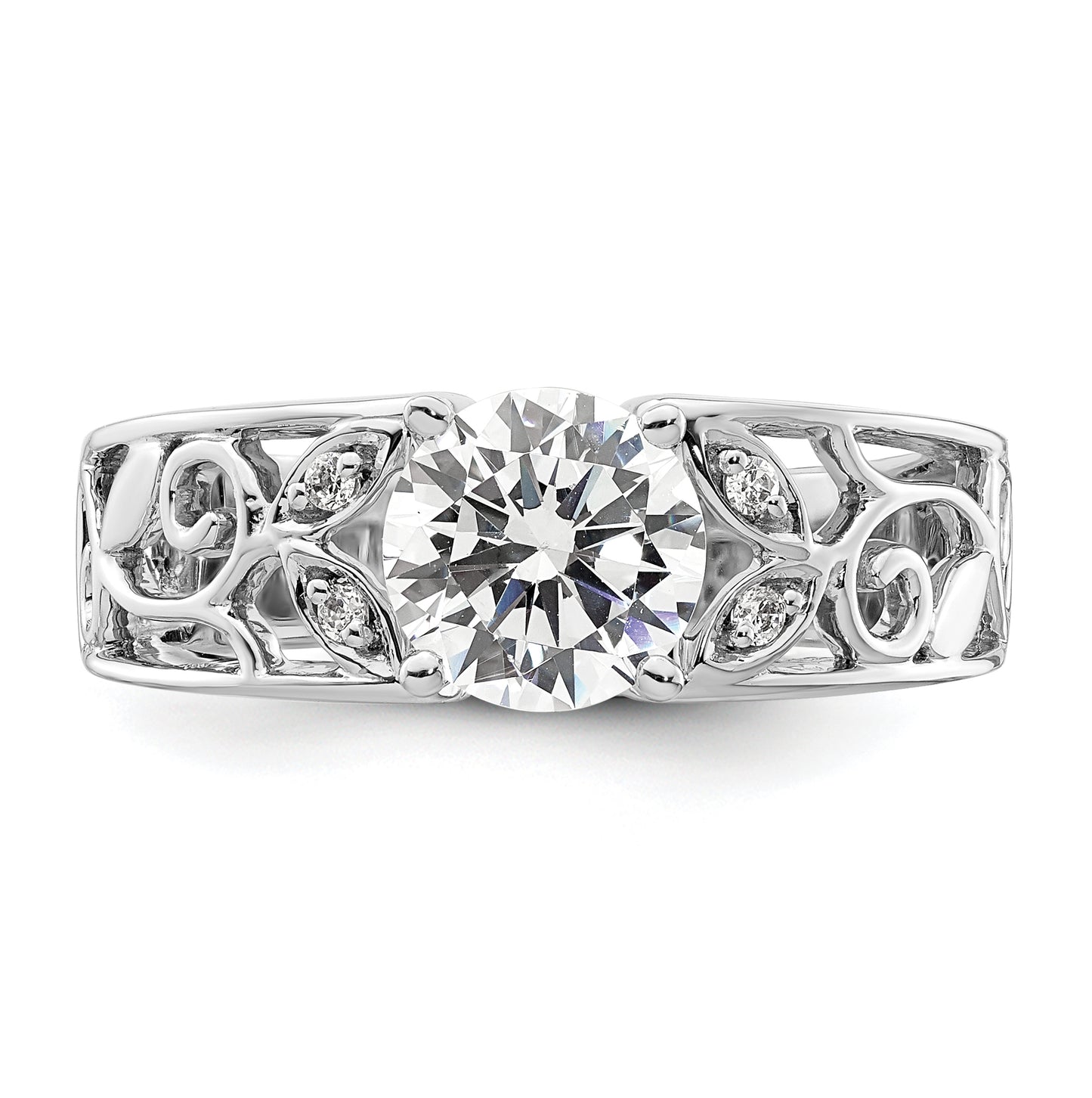 14K White Gold Leaf Design Peg Set 1/20 ct Diamond Semi-mount Engagement Ring