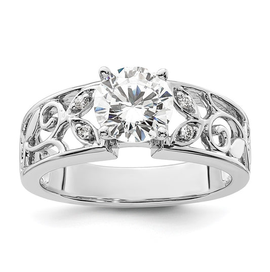 14K White Gold Leaf Design Peg Set 1/20 ct Diamond Semi-mount Engagement Ring