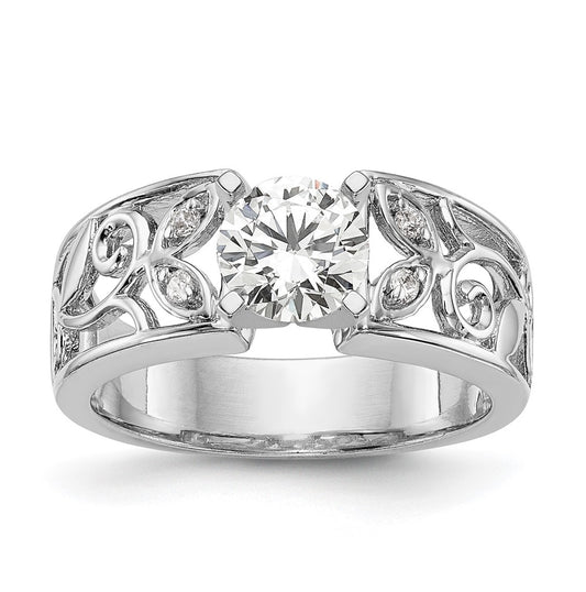 14K White Gold Leaf Design Peg Set 1/20 carat Diamond Semi-mount Engagement Ring