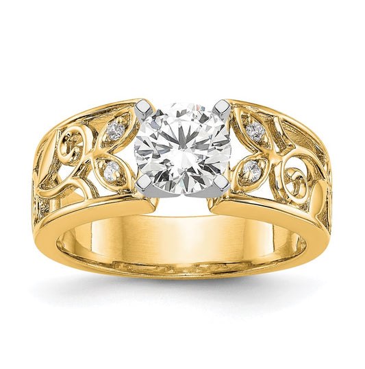 14K Yellow Gold Diamond Peg Set Semi-mount Engagement Ring