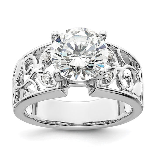 14K White Gold Leaf Design Peg Set 1/20ct Diamond Semi-mount Engagement Ring