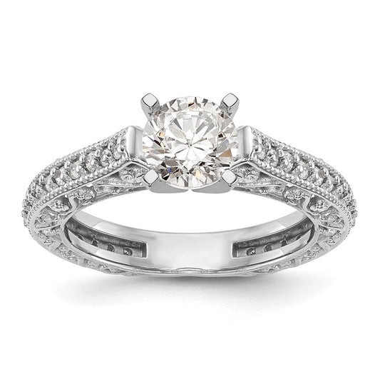 14K White Gold Peg Set 1/2 carat Diamond Semi-mount Engagement Ring,  7.4 to 2.3 mm (tapered)