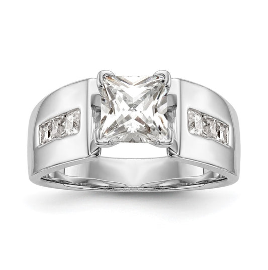 14K White Gold Peg Set 3/8 carat Channel-set Princess Diamond Semi-mount Engagement Ring,  7 to 4.4 mm (tapered)