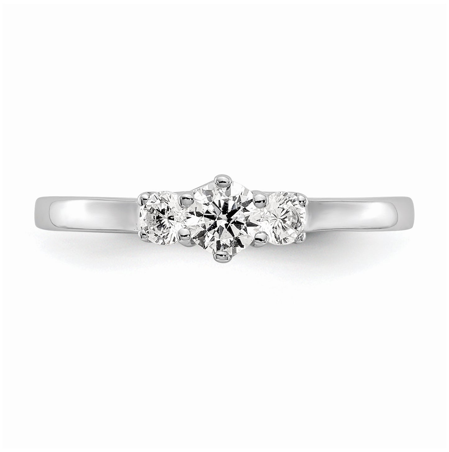14K White Gold 3-Stone (Holds 1/4 carat (4.1mm) Round Center) Includes 2-2.7mm Round Side Diamonds Semi-Mount Engagement Ring