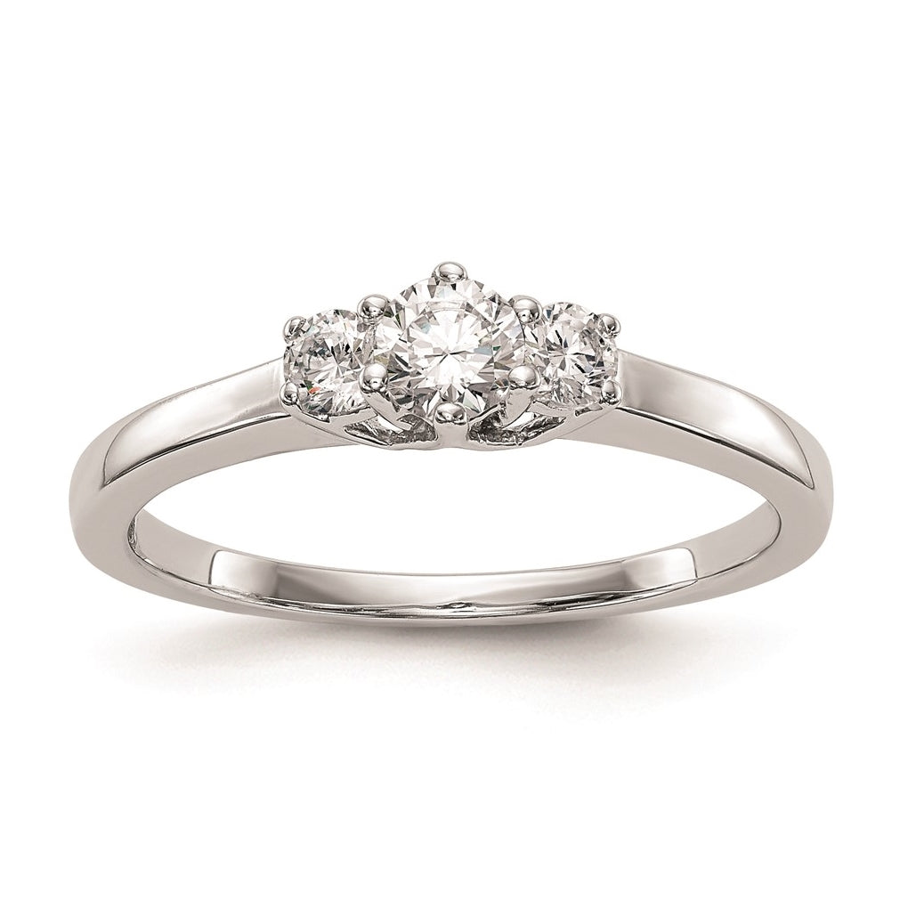14K White Gold 3-Stone (Holds 1/4 carat (4.1mm) Round Center) Includes 2-2.7mm Round Side Diamonds Semi-Mount Engagement Ring