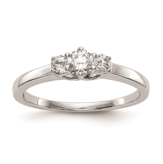 14K White Gold 3-Stone (Holds 1/4 carat (4.1mm) Round Center) Includes 2-2.7mm Round Side Diamonds Semi-Mount Engagement Ring