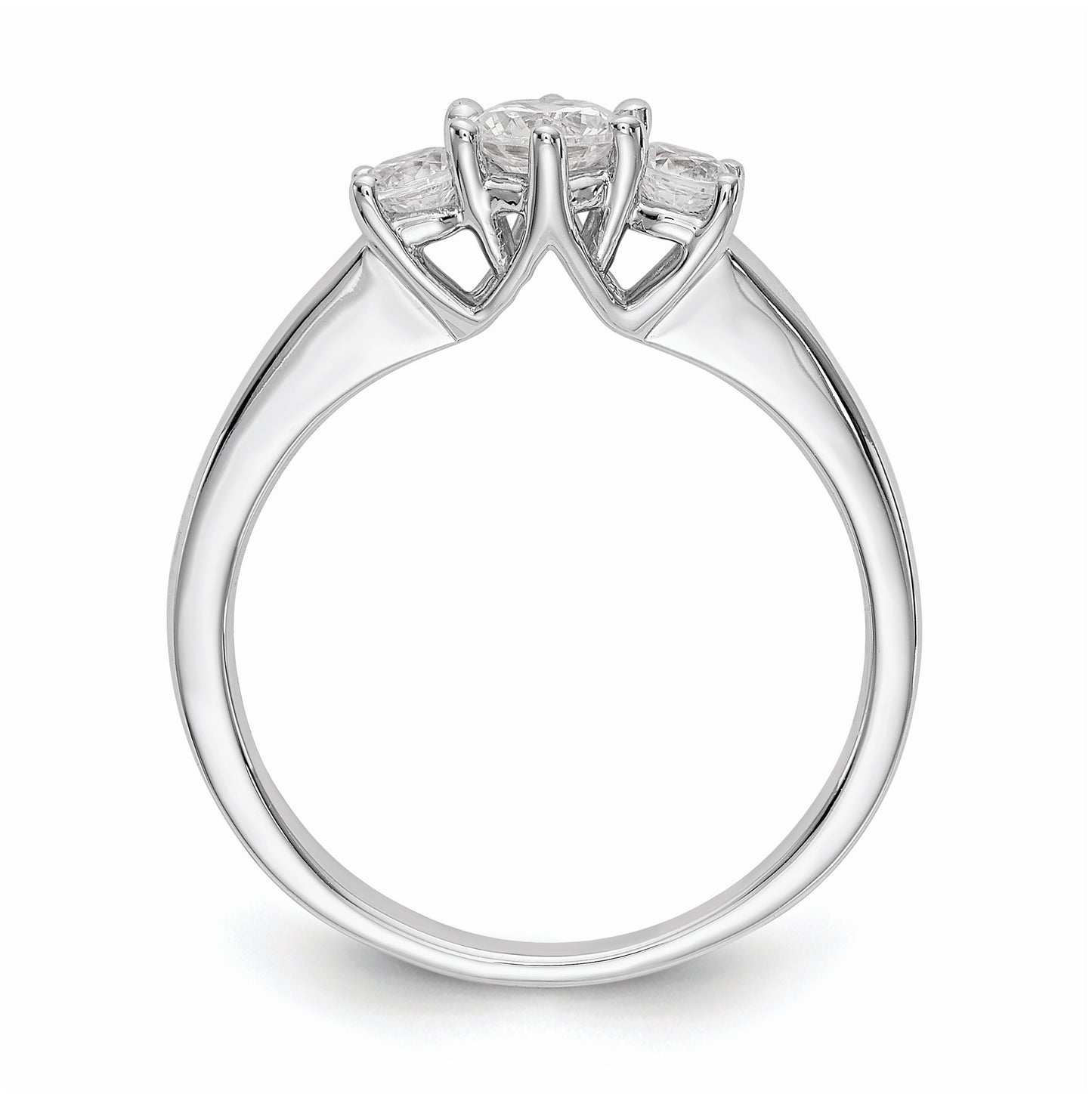 14K White Gold 3-Stone (Holds 1/4 carat (4.1mm) Round Center) Includes 2-3.1mm Round Side Diamonds Semi-Mount Engagement Ring