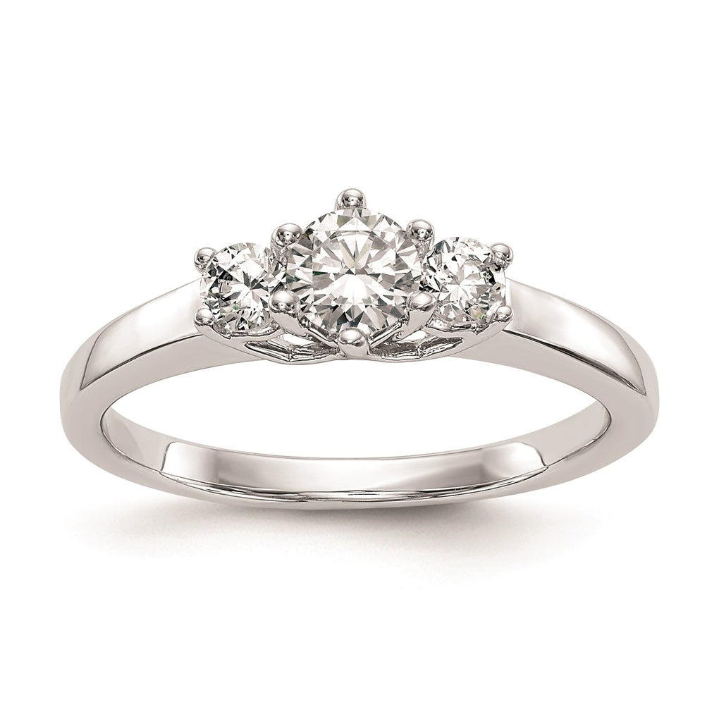 14K White Gold 3-Stone (Holds 1/4 carat (4.1mm) Round Center) Includes 2-3.1mm Round Side Diamonds Semi-Mount Engagement Ring
