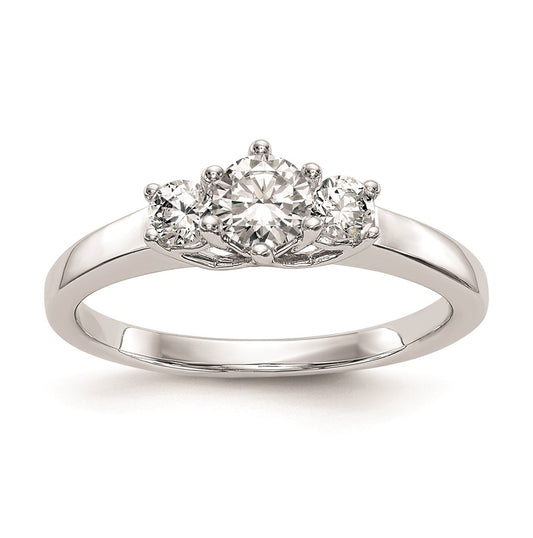 14K White Gold 3-Stone (Holds 1/4 carat (4.1mm) Round Center) Includes 2-3.1mm Round Side Diamonds Semi-Mount Engagement Ring