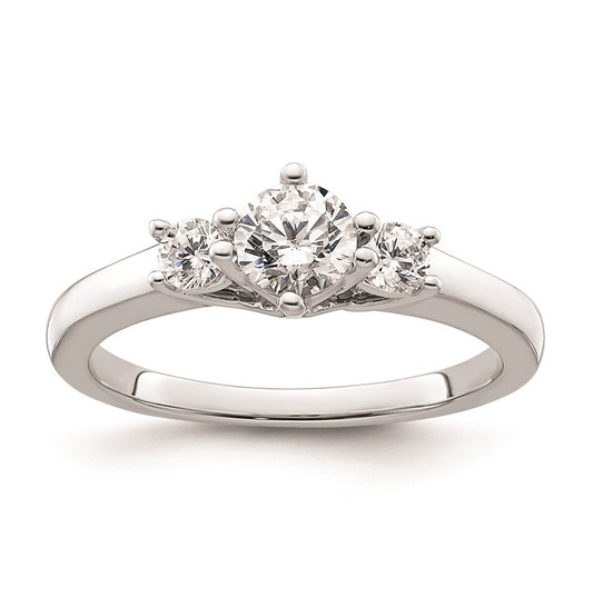 14K White Gold 3-Stone (Holds 1/2 carat (5.2mm) Round Center) Includes 2-3.0mm Round Side Stones Semi-Mount Engagement Ring