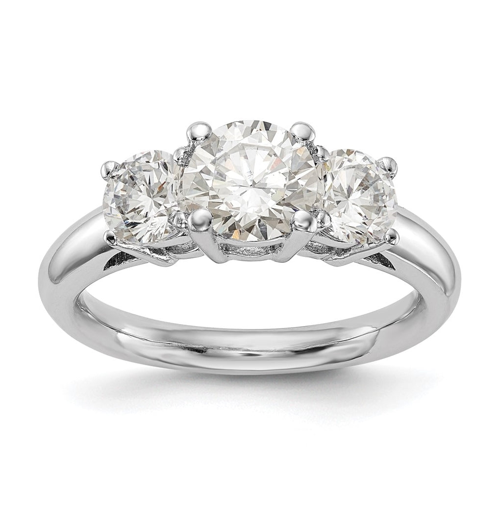 14K White Gold 3-Stone Diamond Semi-Mount Engagement Ring,  1.9 to 2.3 mm (tapered)