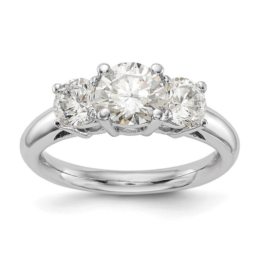 14K White Gold 3-Stone Diamond Semi-Mount Engagement Ring,  1.9 to 2.3 mm (tapered)