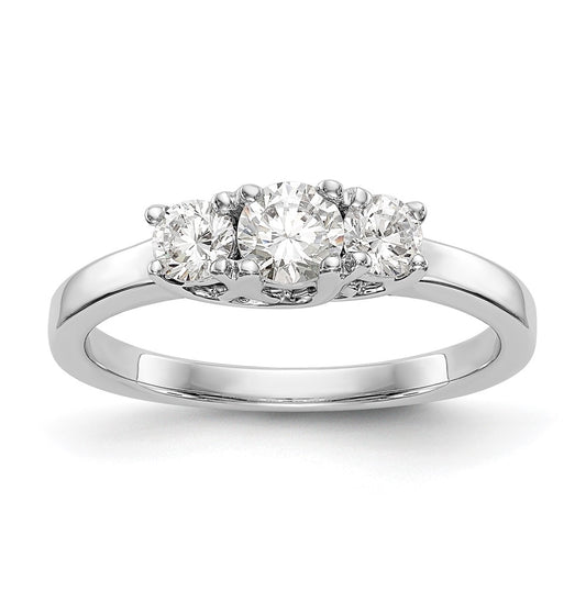 14K White Gold 3-Stone (Holds 1/4 carat (4.1mm) Round Center) Includes 2-3.2mm Round Side Diamonds Semi-Mount Engagement Ring