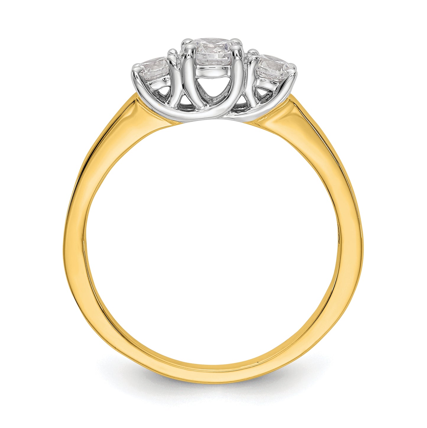 14K Two-tone 3-Stone (Holds 1/4 carat (4.1mm) Round Center) Includes 2-3.2mm Round Side Diamonds Semi-Mount Engagement Ring